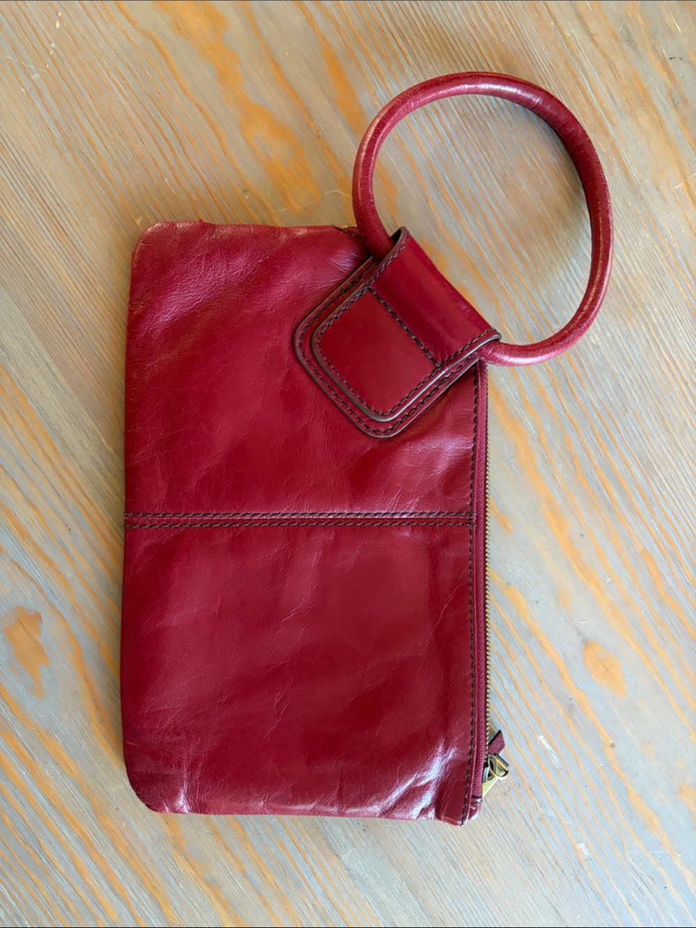 HOBO Red Leather Wristlet Clutch with Circular Handle